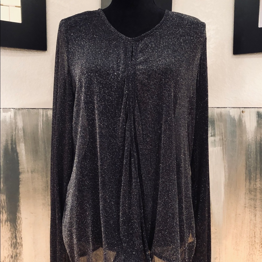 Studio Y Silver Glitter Long Sleeve Top Size XL